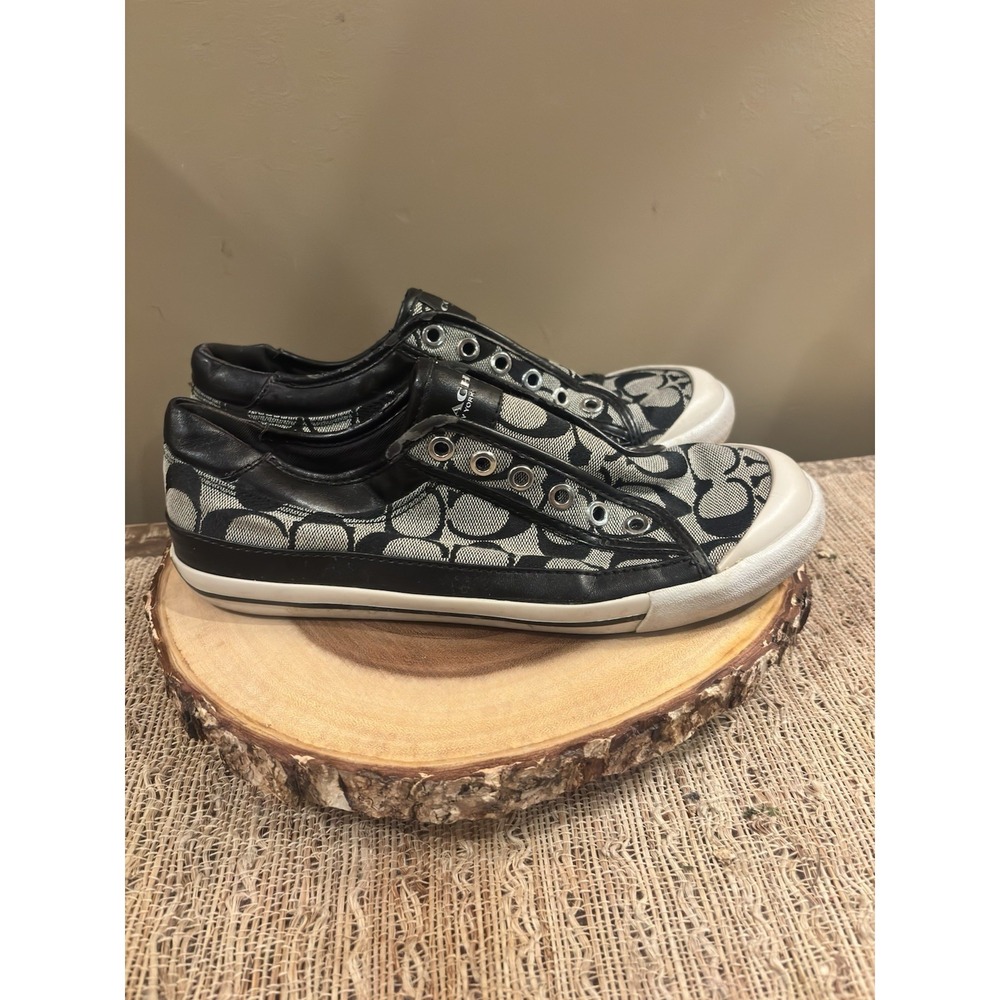 COACH Signature Low Top Canvas Lace SNEAKERS Felix 8 Black Grey - Picture 2 of 5
